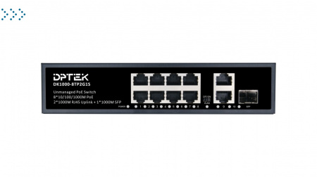 Коммутатор DPTEK DK1000-8TP2G1S-W, неуправляемый, 8*10/100/1000Base-T PoE 802.3af/at + 2*10/100/1000Base-T + 1*1000Base-X SFP, WatchDog, дальность до 